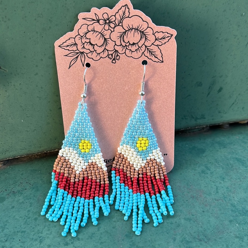 Handmade Boho Mountain Sunset Seed Bead Earrings